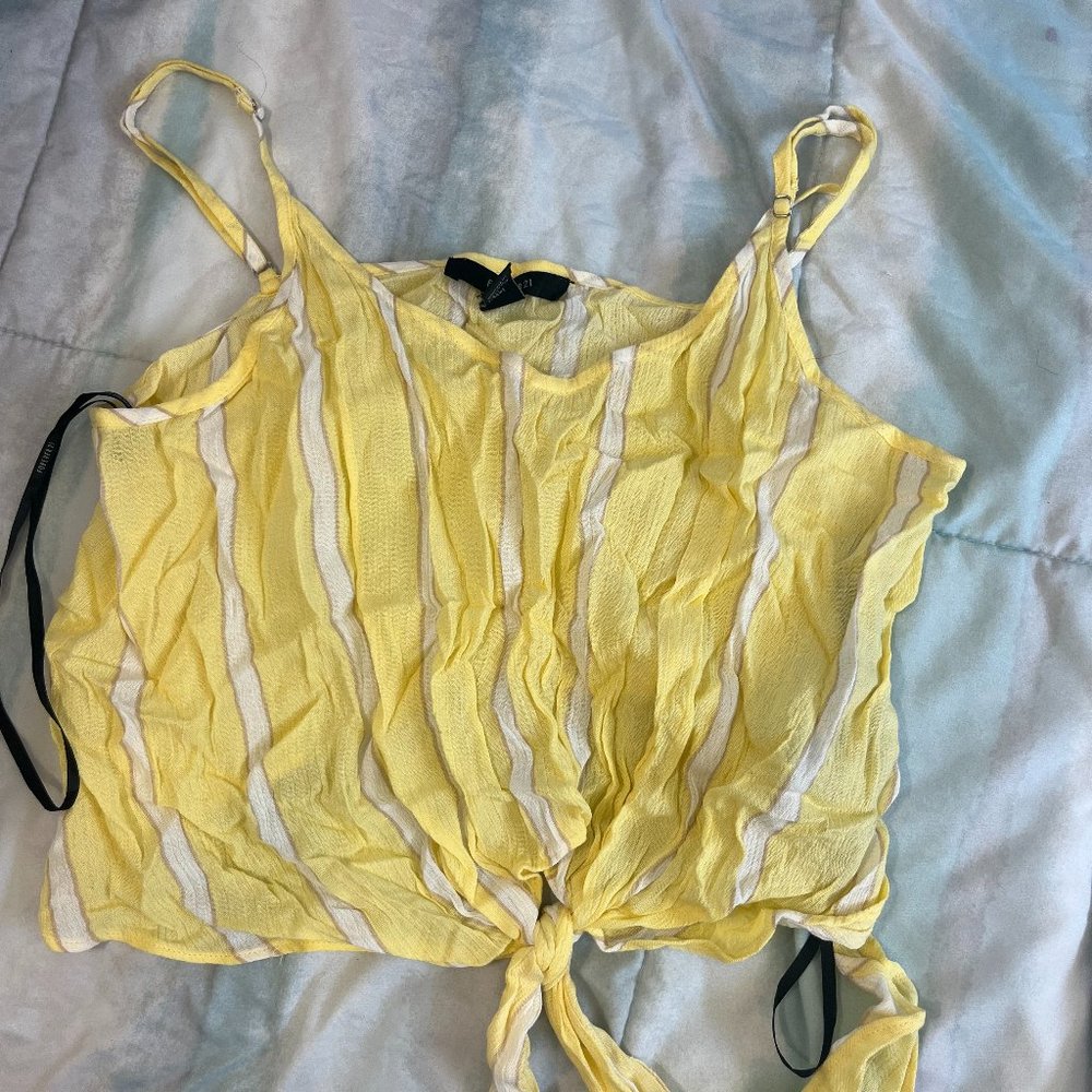 yellow tank with white stripes and pink accents